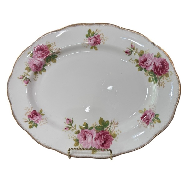 Royal Albert American Beauty 15 X 11 inch Serving Platter Gold Trim Pink Roses - Picture 1 of 6